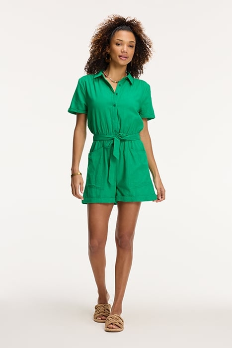 LADIES FREYA MOUSSELINE WAFFLE JUMPSUIT BASIL GREEN 3