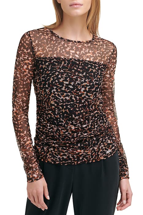 PRINTED MESH L/S TOP BLK WH S M by DKNY