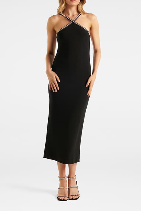 GWEN ARROW NECK TRIM BODYCON MIDI BLACK by Forever New