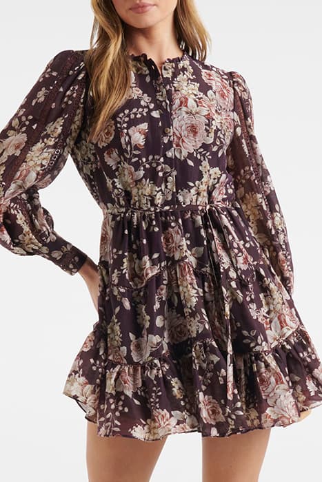 VALENCIA TRIM DETAIL SKATER DRESS MULBERRY VICTORIA FLORAL by Forever New