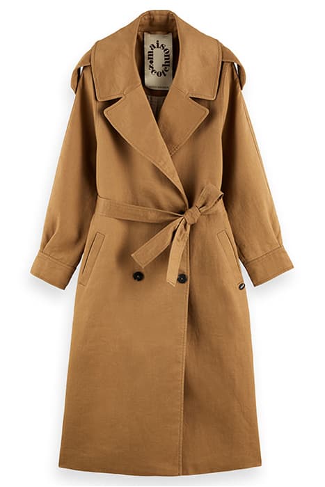 LONGER LENGTH TRENCH COAT IN COTTON LINEN BLEND SAND by Scotch & Soda