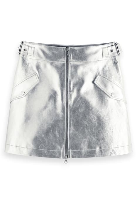 A-LINE HIGH RISE METALLIC LEATHER MINI SKIRT SILVER by Scotch & Soda