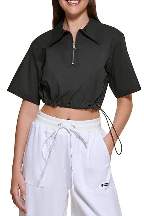 S/S FRONT ZIP TOP BLACK by DKNY