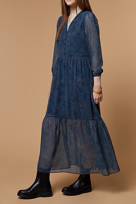 RUBIS - DUCK BLUE PAISLEY PRINT MAXI DRESS by ONE STEP