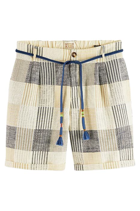 TWILT- LINEN-BLEND JACQUARD CHECK PLEATED SHORT BLUE CHECK by Scotch & Soda