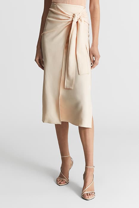 ALISON-TIE WAIST MIDI PEN CREAM by Reiss