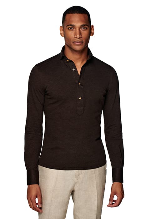 BROWN PIQUÉ EXTRA SLIM FIT POPOVER by Suitsupply