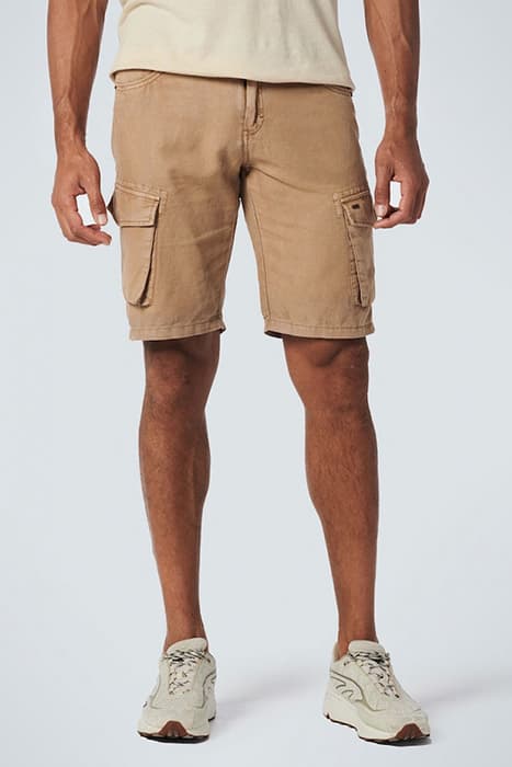 SHORT WITH LINEN GARMENT DYED CARGO KHAKI by No Excess