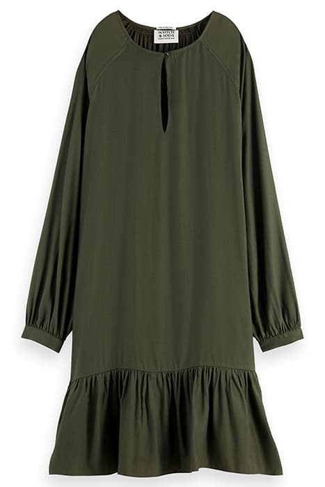 EASY FIT LONG SLEEVE DRESS WITH SMOCK DETAILS ARMY by Scotch & Soda