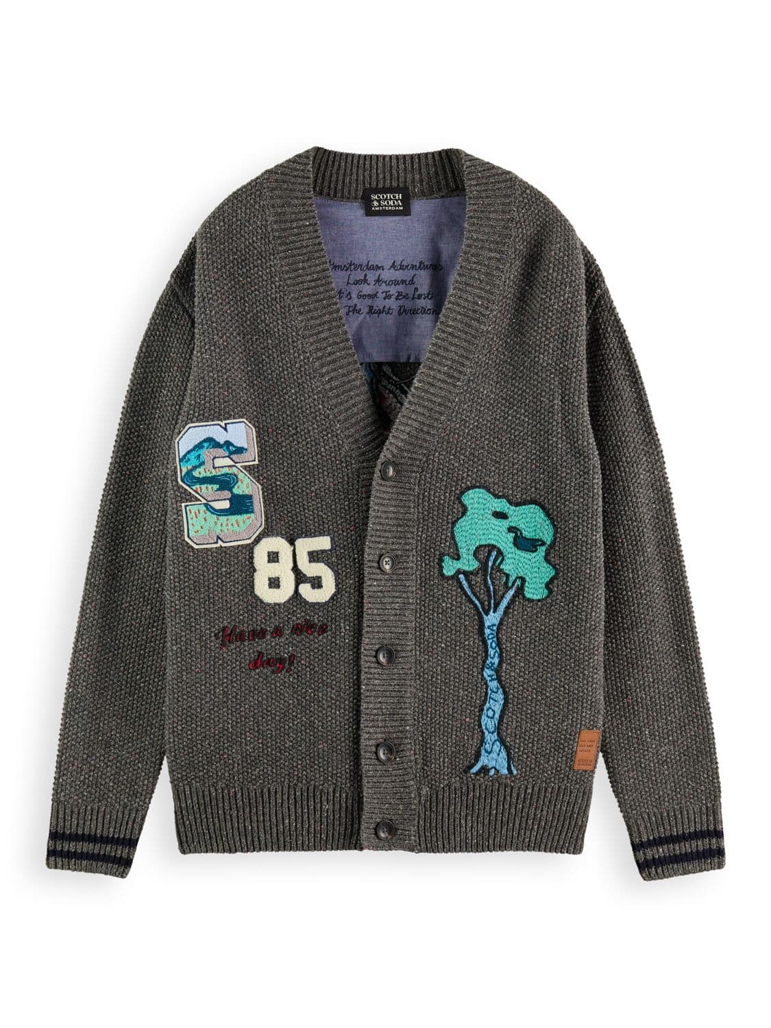 EMBROIDERED BADGE V-NECK CARDIGAN GRAPHITE MELANGE by Scotch & Soda