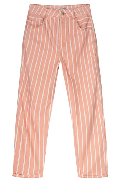 MOM FIT PANT SUMMER STRIPE STRETCH TWILL PINK SALMON by Summum Woman