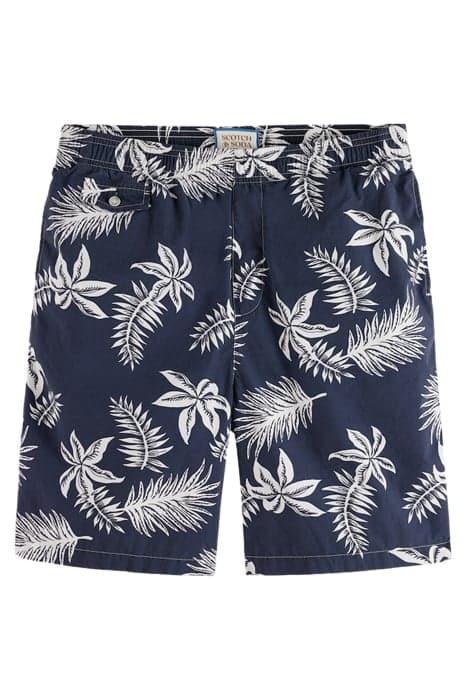 SEASONAL RELAXED STRAIGHT - PRINTED POPLIN BERMUDA NAVY LEAF by Scotch & Soda