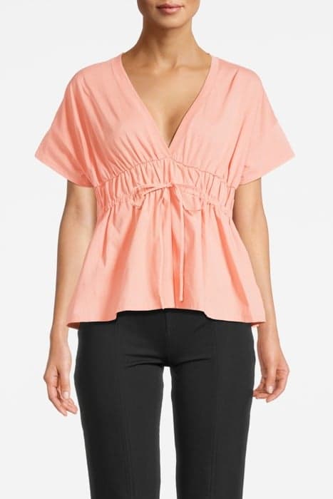 TOP COTTON SINGLE JERSEY WITH CRISPY POPLIN PINK SALMON by Summum Woman