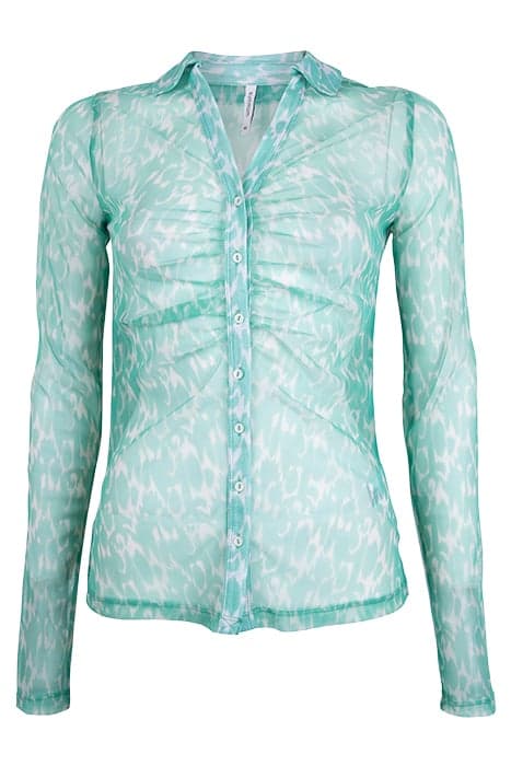 BLOUSE TWO TONE PRINT ON MESH SOFT EMERALD by Summum Woman