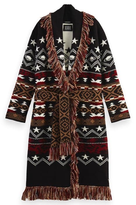 JACQUARD PATTERN LONG CARDIGAN WITH FRINGES BLACK SKY by Scotch & Soda