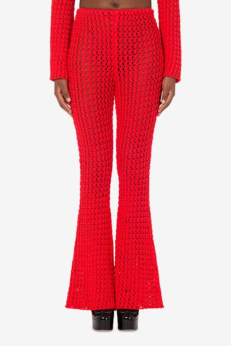 CROCHET EFFECT COTTON RIBBON TROUSERS RED by Moschino