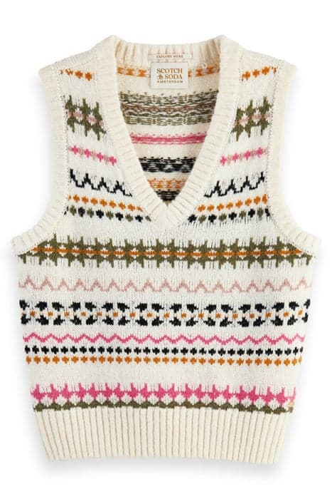 FAIR ISLE V-NECK RELAXED FIT KNITTED VEST AGED WHITE by Scotch & Soda