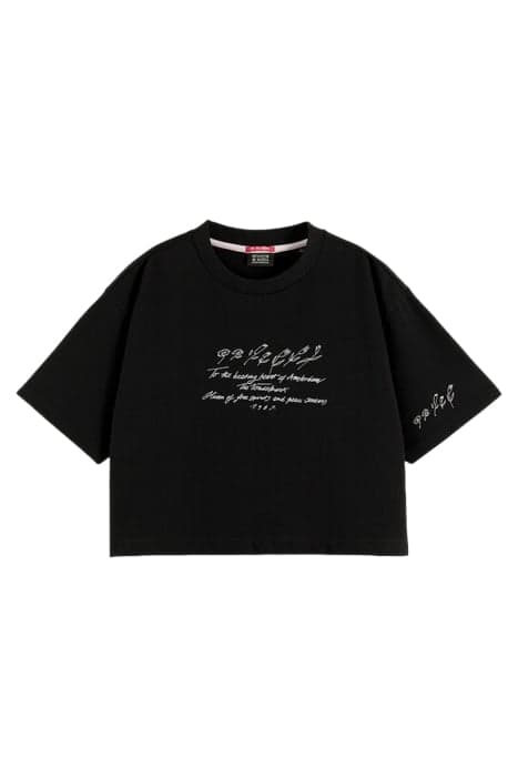 POEM EMBROIDERED CROPPED T-SHIRT IN ORGANIC COTTON BLACK by Scotch & Soda