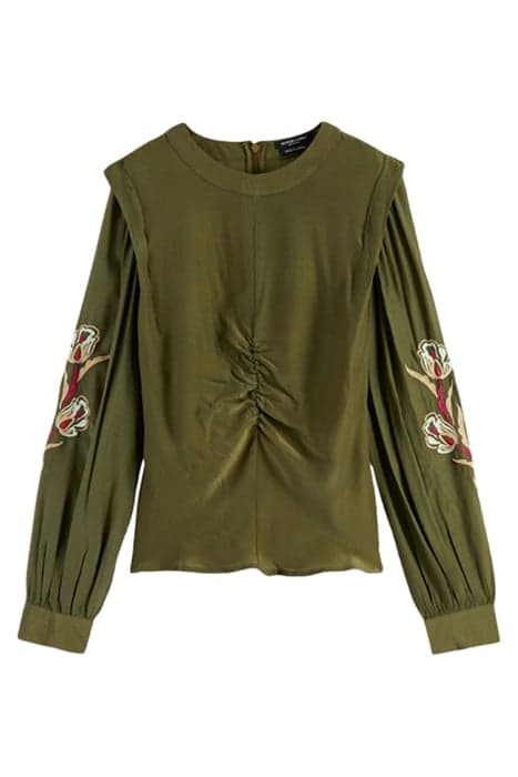 RUCHED WAIST BLOUSE WITH EXTENDED SHOULDER ARMY GREEN by Scotch & Soda