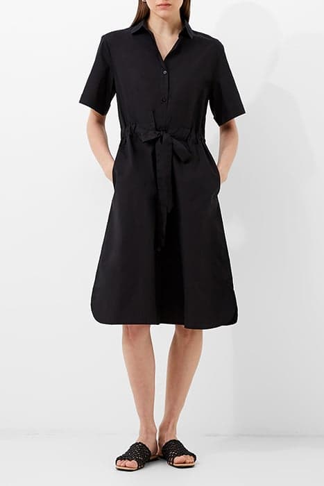 POPLIN TIE SHIRT DRESS MIDI BLACK by French Connection