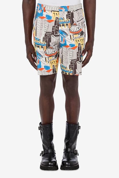 CITY PRINT NYLON BERMUDA SHORTS GREY by Moschino