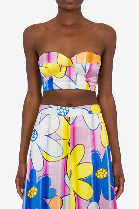 ALLOVER FLOWERS SATIN CROP TOP MULTICOLOR by Moschino