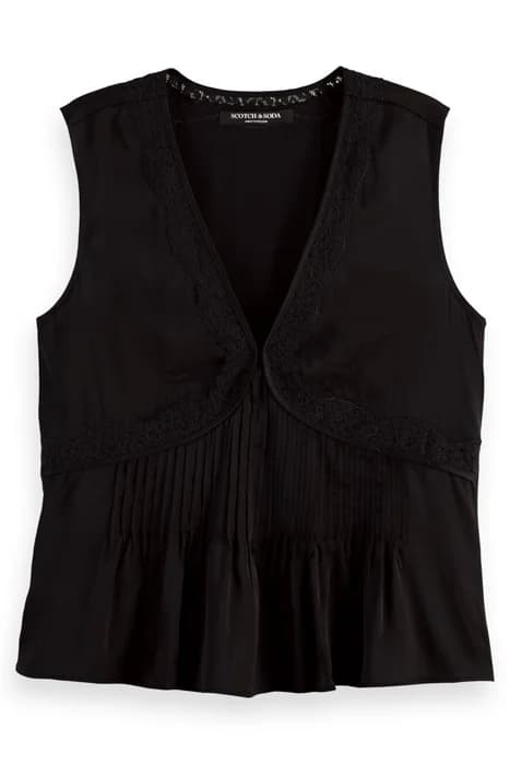 PIN TUCK TOP WITH LACE DETAILS BLACK SKY by Scotch & Soda