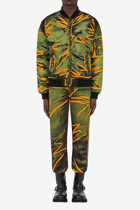 SHADOWS & SQUIGGLES NYLON BOMBER JACKET GREEN by Moschino