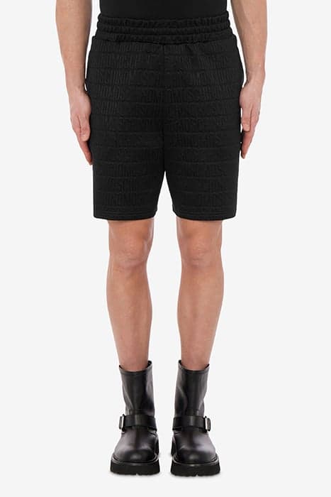 BERMUDA SHORTS IN ALLOVER LOGO JACQUARD FLEECE BLACK by Moschino