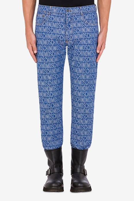 ALLOVER LOGO JACQUARD DENIM TROUSERS BLUE by Moschino