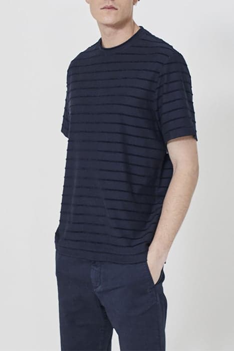 NAVY TERRY CLOTH T-SHIRT WITH RAISED STRIPES by IKKS