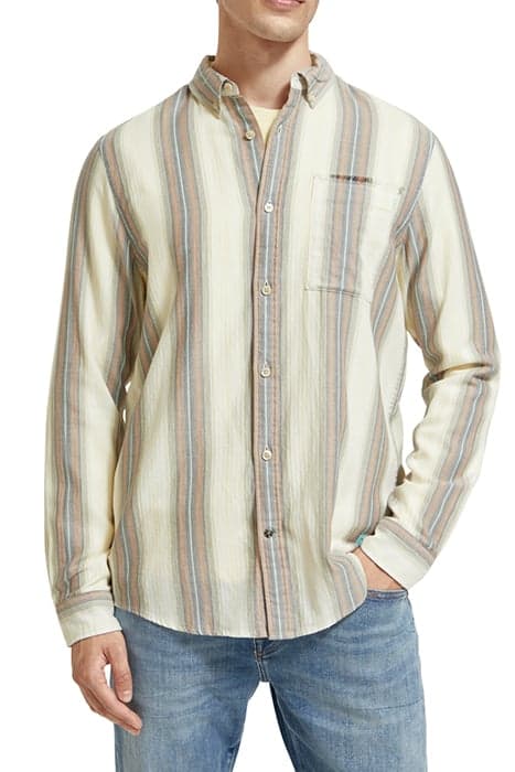 LIGHTWEIGHT HERRINGBONE SHADOW CHECK-STRIPE CAMEL STRIPE by Scotch & Soda