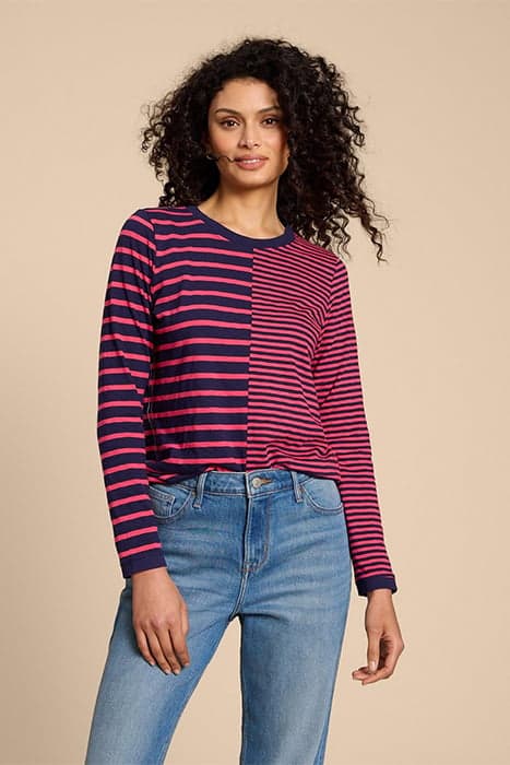 CASSIE STRIPE TEE PINK MULTI by White Stuff