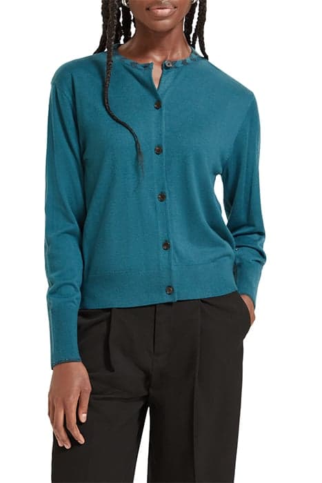 JACQUARD TRIM CREW NECK CARDIGAN DARK TEAL by Scotch & Soda