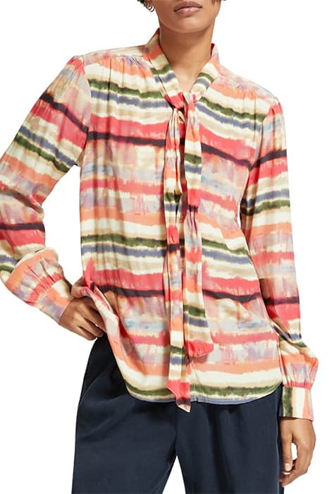 SHIRT WITH TIE NECK PSYCHEDELIC STRIPE by Scotch & Soda