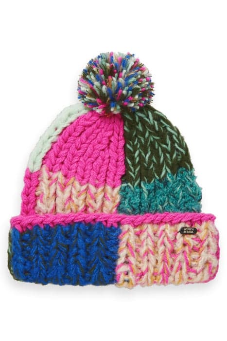 HAND KNIT BOBBLE HAT PINK AND GREEN by Scotch & Soda