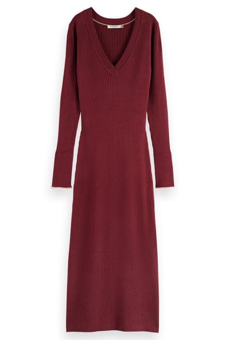 SKINNY RIB V NECK DRESS BORDEAUX by Scotch & Soda