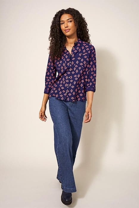 SOPHIE ORGANIC COTTON SHIRT NAVY PRINT by White Stuff