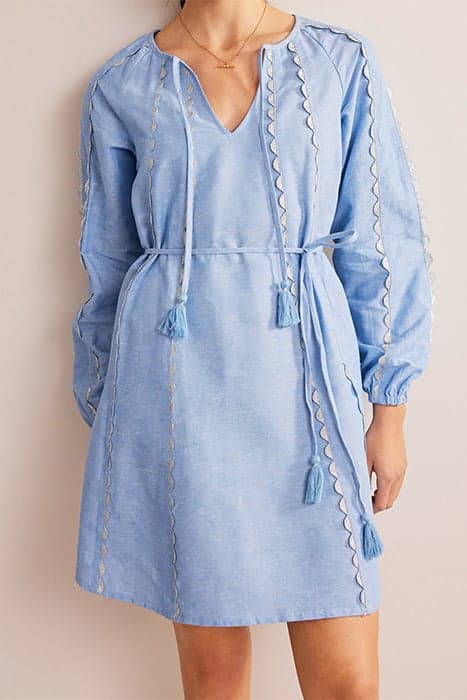 RIC RAC LINEN MINI DRESS LIGHT CHAMBRAY by Boden