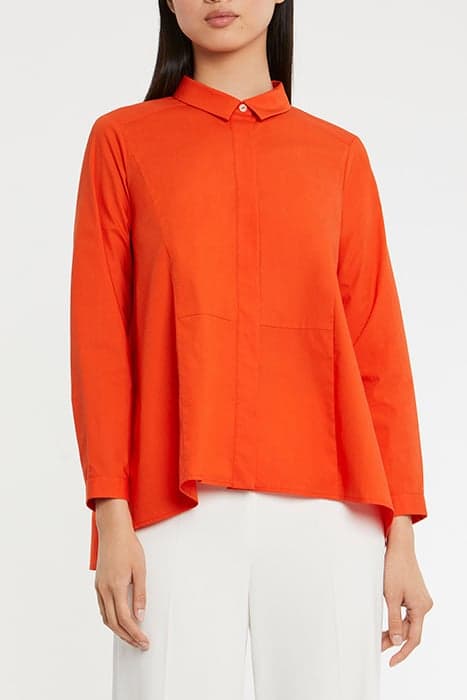 BLOUSE LONG SLEEVE IN STRETCH COTTON POPLIN RED by Paule Ka