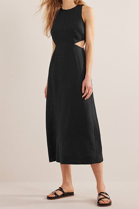 CUT OUT LINEN MIDI DRESS BLACK by Boden