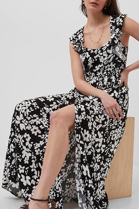 FLORAL DRAPE STRAPPY MAXI DRSS BLACK/SUMMER WHITE by French Connection