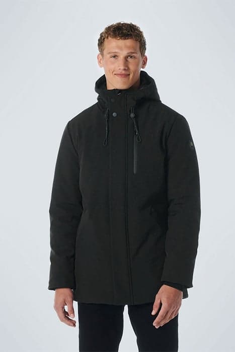 JACKET MID LONG FIT HOODED SOFTSHELL STRETCH BLACK by No Excess