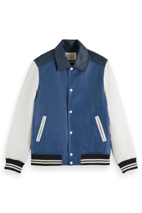 COLOUR BLOCK LEATHER BOMBER BLUE COLOURBLOCK by Scotch & Soda