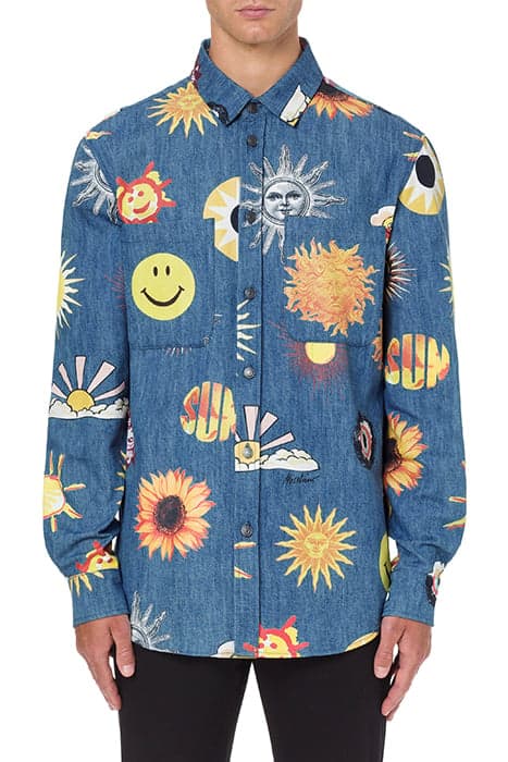 ALLOVER SUN SMILEY® PRINT CHAMBRAY SHIRT BLUE by Moschino