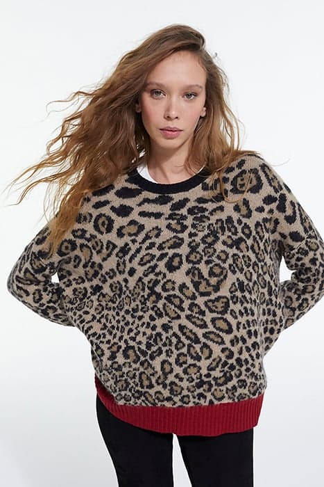 ROUND NECK JACQUARD LEOPARD RIB CONSTRAST SWEATER LEOPARD by The Kooples