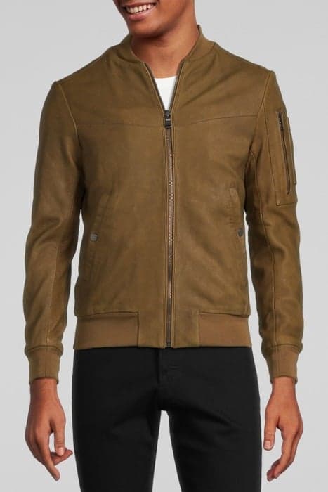 BEIGE LEATHER BOMBER JACKET WITH ZIPPED POCKETS BEIGE by IKKS