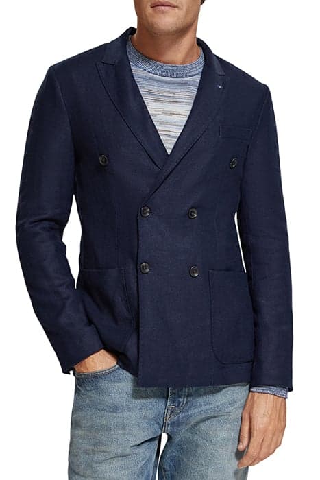 LINEN BLEND HERRINGBONE DOUBLE BREASTED BLAZER NAVY BLUE by Scotch & Soda