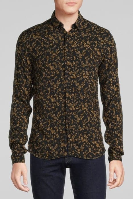 BLACK LENZING™ ECOVERO™ SLIM SHIRT WITH CAPPUCCINO FLOWER MO by IKKS