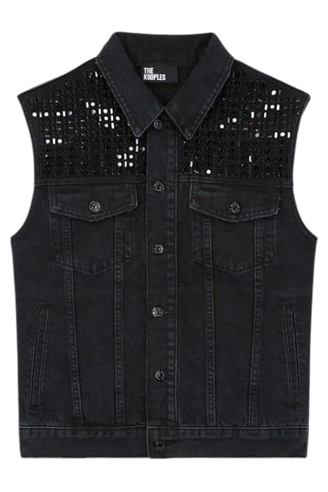 SLEEVELESS DENIM JACKET WITH BLACK RHINESTONES BLACK WASHED by The Kooples